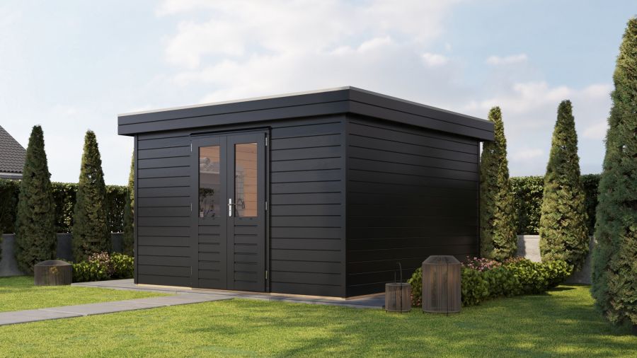 Lugarde Select Prima Helmond tuinhuis 360x360 cm 44 mm vuren zwartgrijs gebeitst