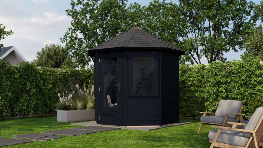 Lugarde Select Prima Venlo tuinhuis Ø250 cm 28 mm vuren zwart geolied