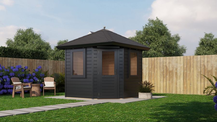 Lugarde Select Prima Leeuwarden tuinhuis 240x240 cm 28 mm vuren zwartgrijs gebeitst