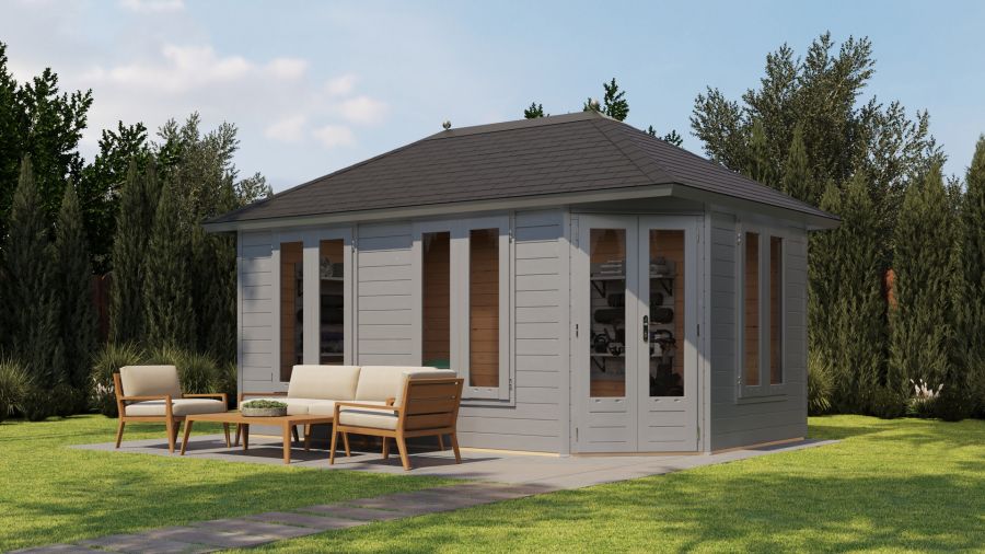 Lugarde Select Prima Utrecht tuinhuis 480x300 cm 44 mm vuren grijs gebeitst