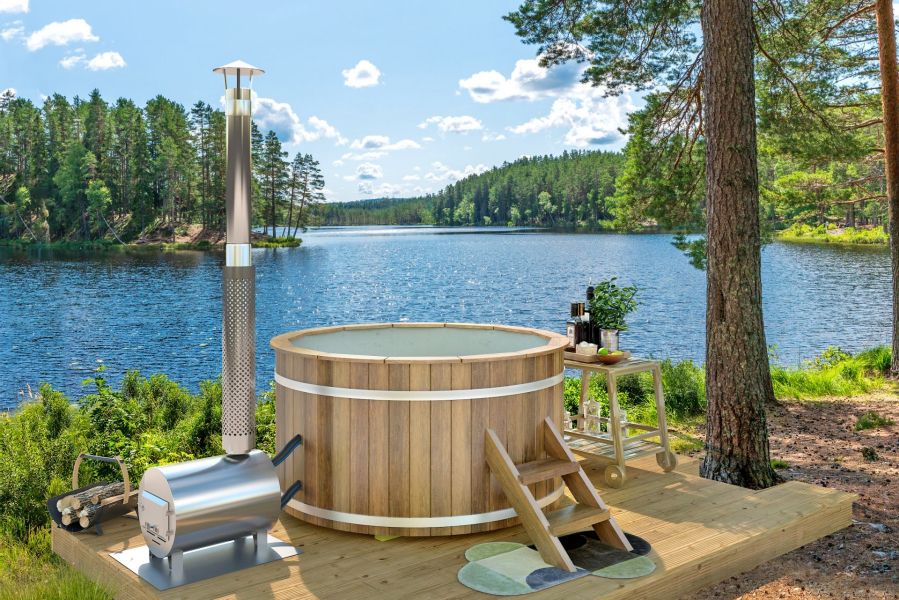 Tuindeco Hottub met externe RVS kachel Ø180 cm Thermowood Tuindeco Hottub met externe RVS kachel Ø180 cm Thermowood