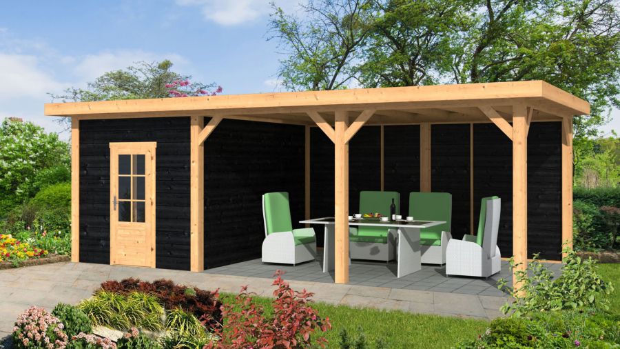 Tuindeco Twello buitenverblijf 794x400 cm - geschaafd douglas - zwart gespoten  - Bouwpakket