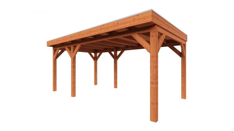 Trendhout plat dak traditioneel overkapping 555x335x260 cm geschaafd Douglashout - zaag- en bouwpakket