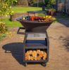 RJRoyal Living BBQ Plancha Grill Maestro XXL Ø80cm Blackline - Met pook en houtopslag