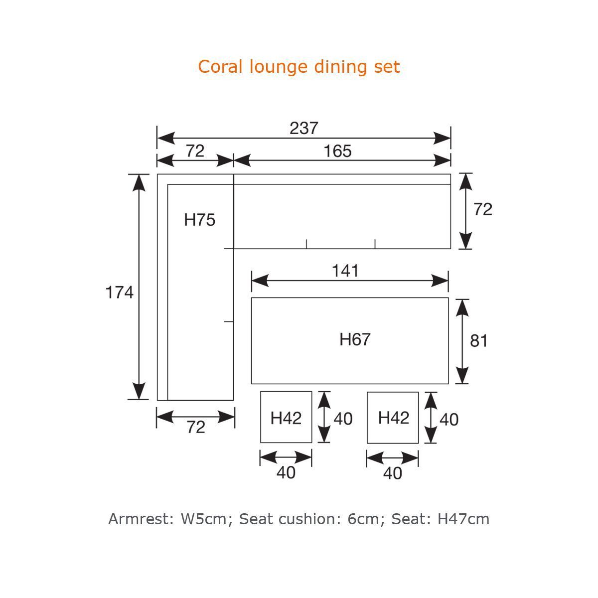 Coral lounge/dining set 5-delig Organisch grijs/donker antraciet