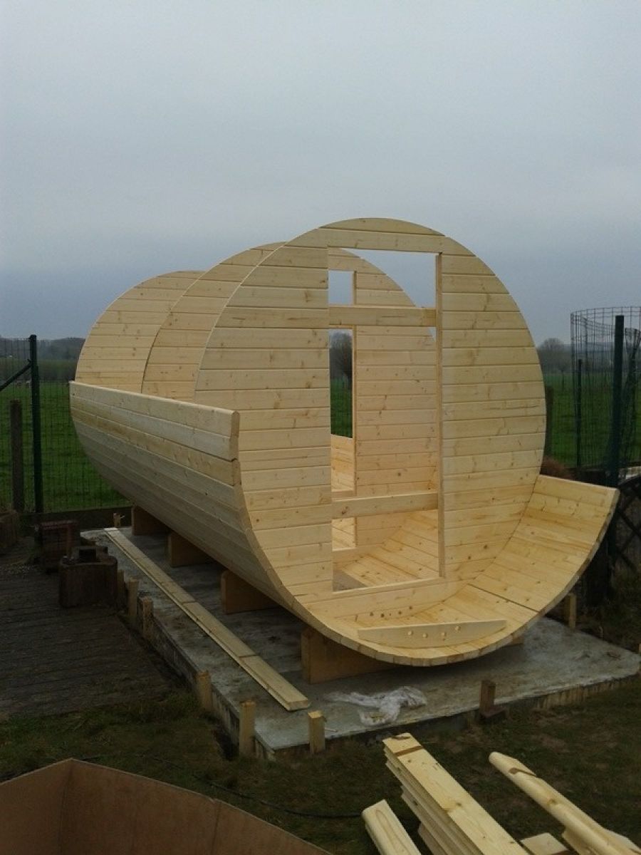 Barrelsauna Ø215x350 cm  - Vurenhout opbouw boven