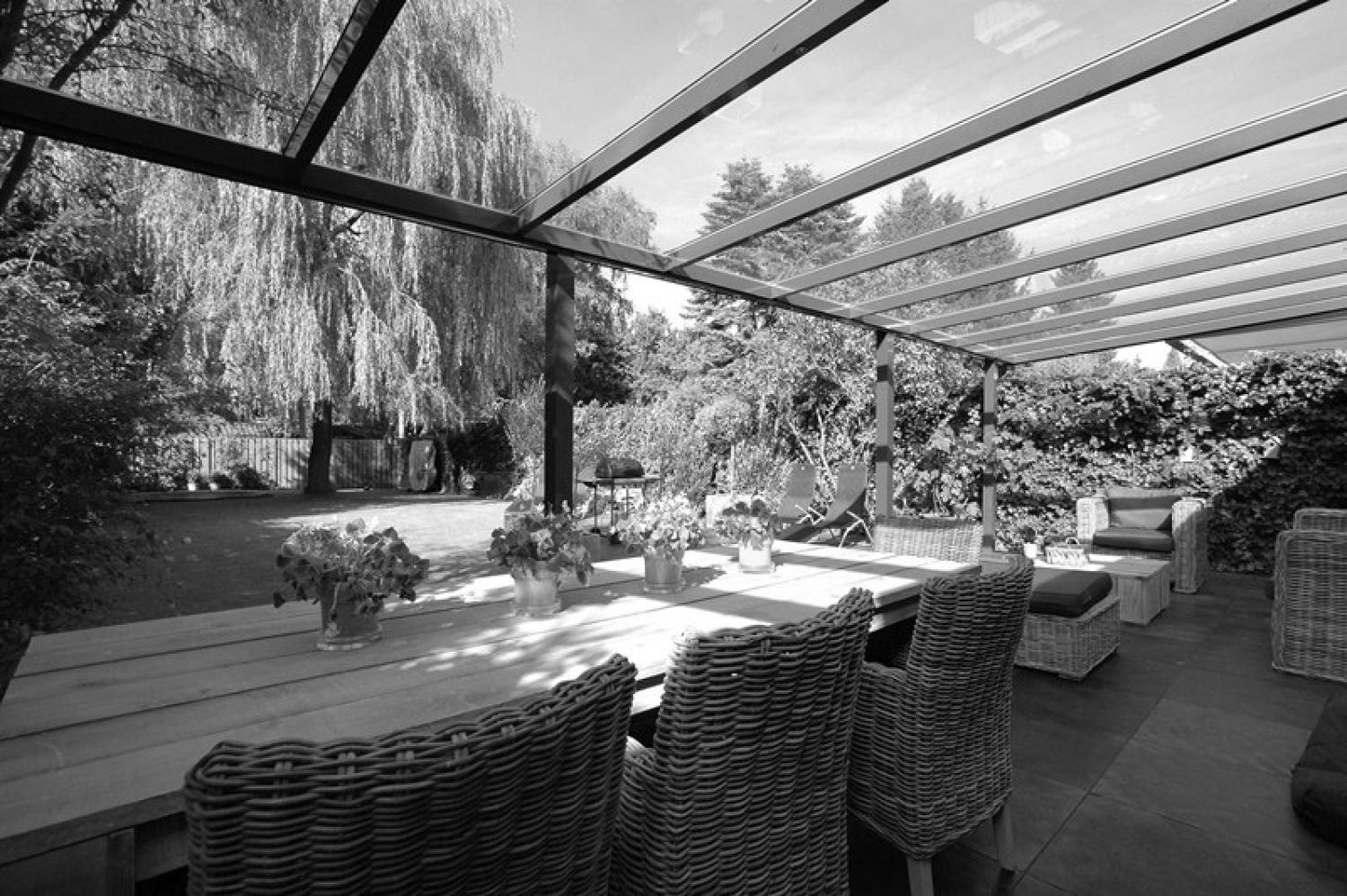 Terrasoverkapping Profiline met glas 700x250 cm