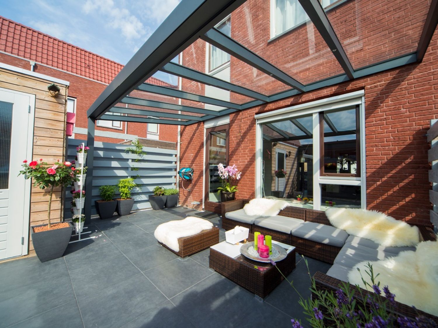 Greenline veranda 500x350 cm - 2 staanders - polycarbonaat dak