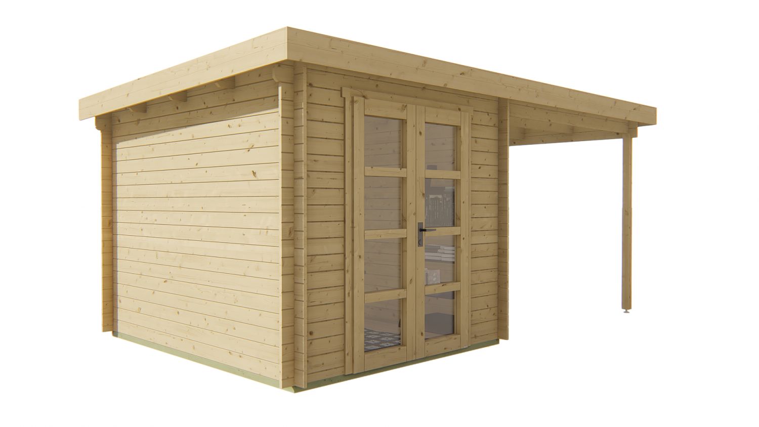 Blokhut Elburg 250x250 cm + zijluifel 250 cm - front
