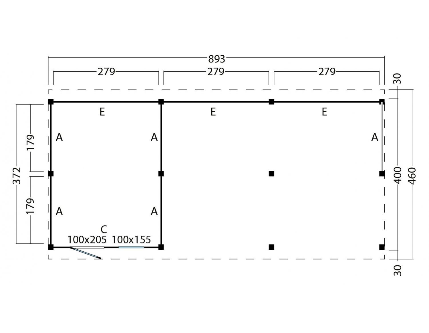 Kapschuur Billund XL Type 8 Red Class Wood 893x460 cm - geïmpregneerd