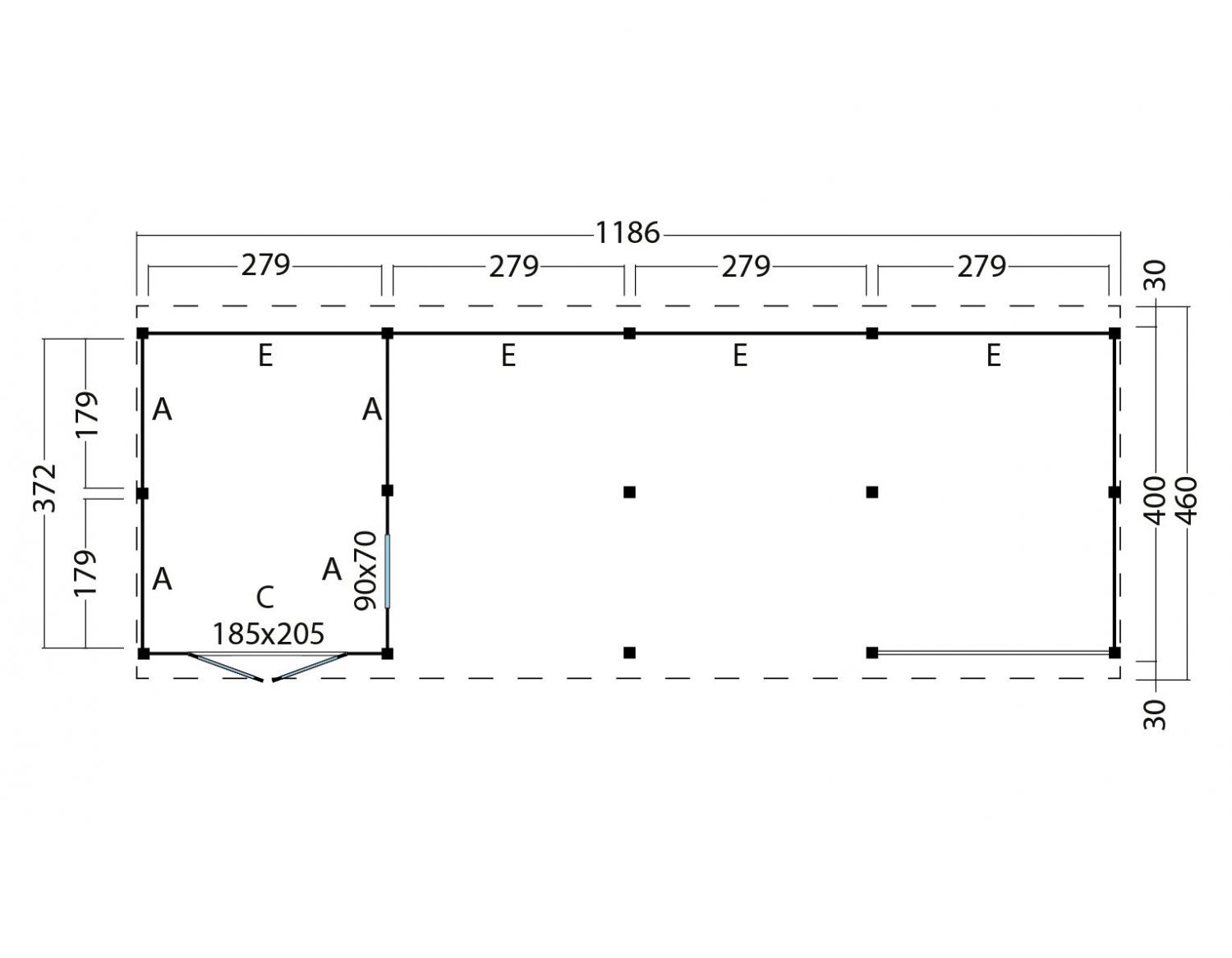 Kapschuur Billund XL Type 11 Red Class Wood 1186x460 cm - geïmpregneerd