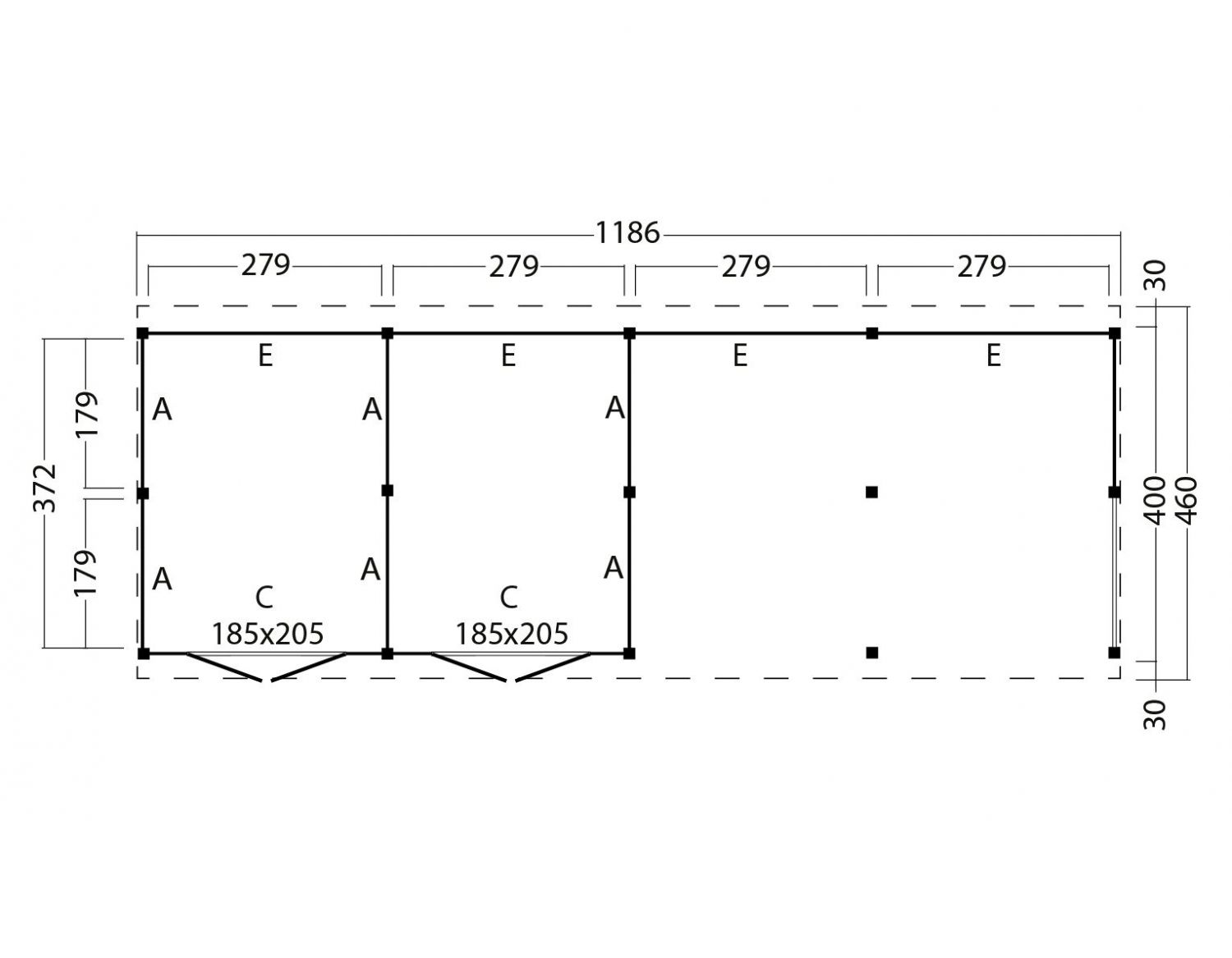 Kapschuur Billund XL Type 12 Red Class Wood 1186x460 cm - geïmpregneerd