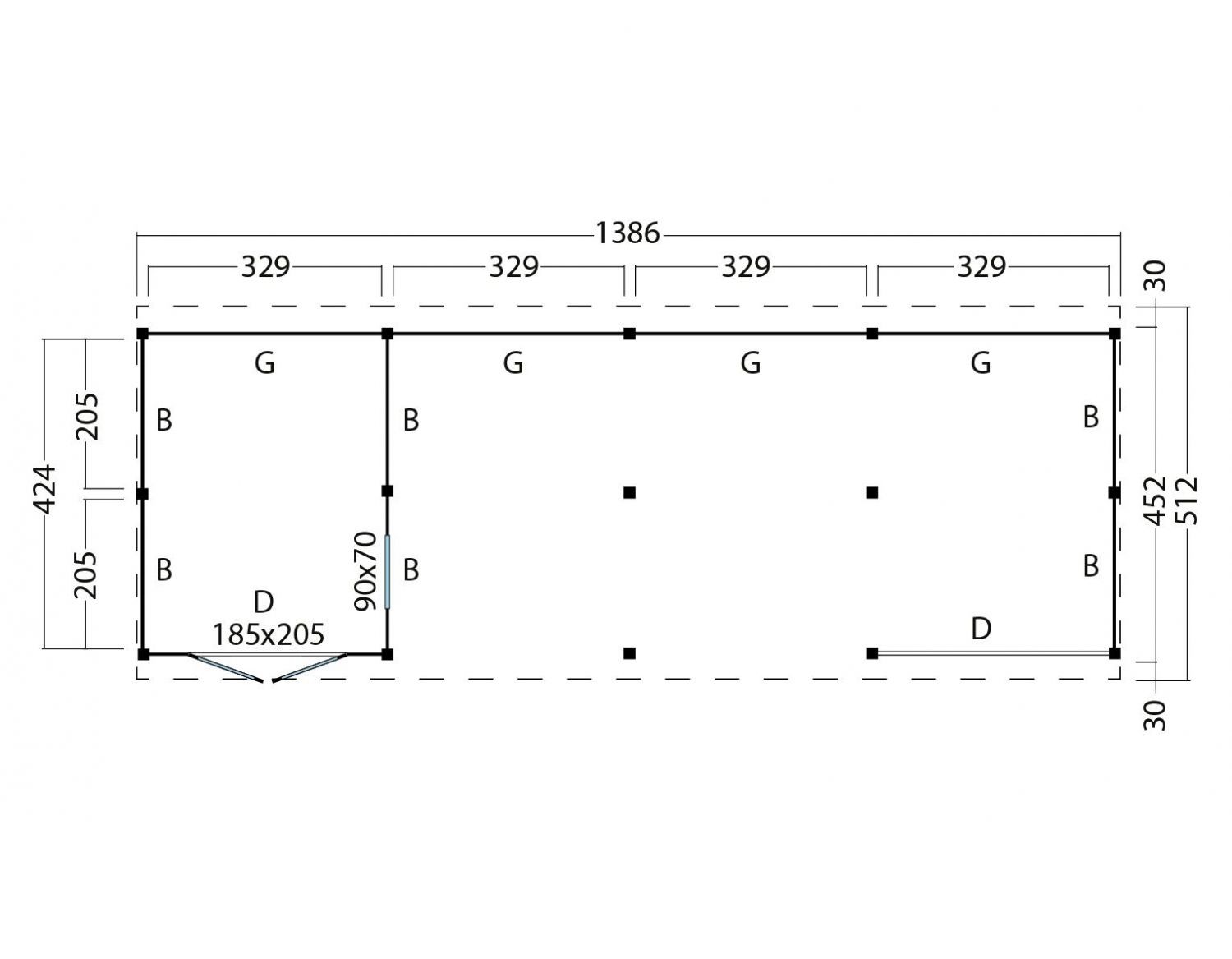 Kapschuur Billund XXL Type 11 Red Class Wood 1386x512 cm - geïmpregneerd