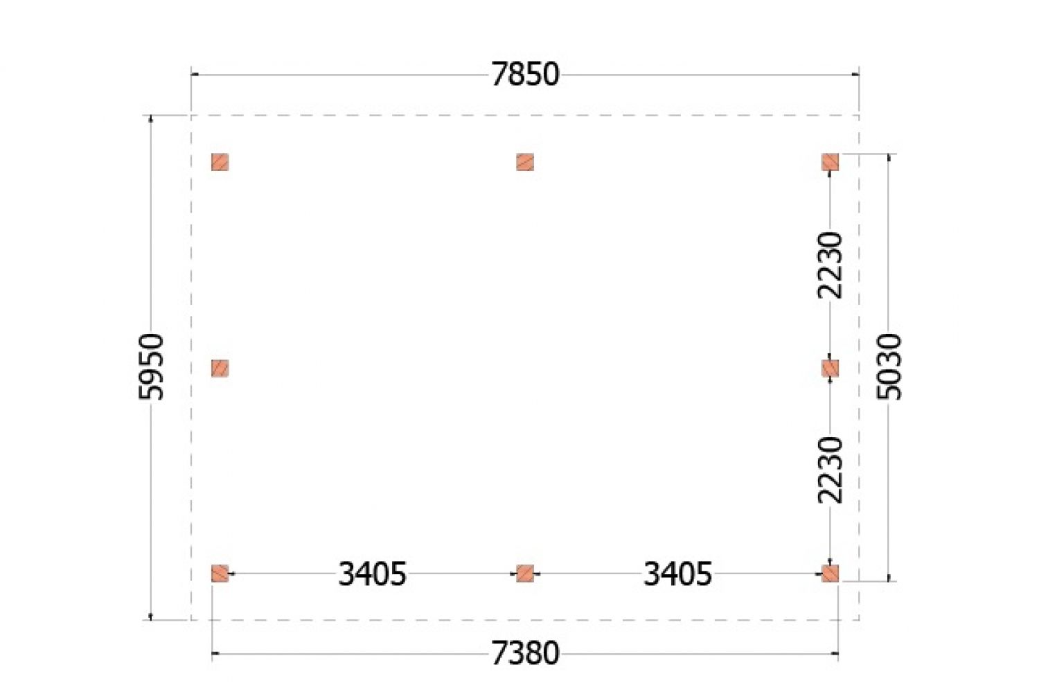 Trendhout kapschuur de Hofstee XXL 785x595 cm - plattegrond
