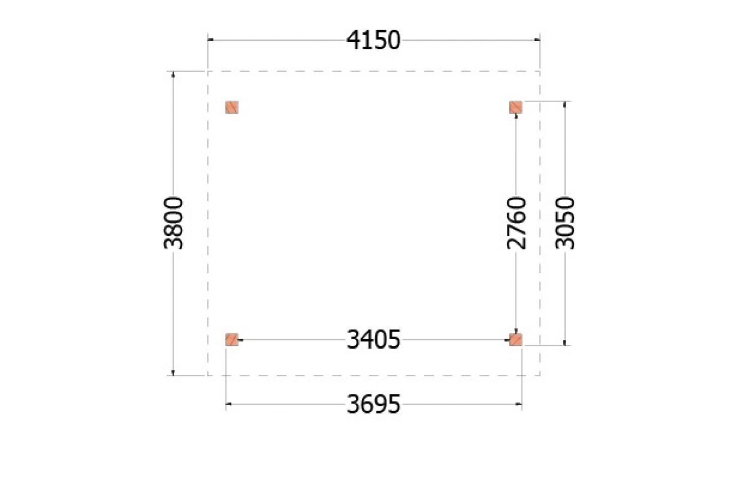 Trendhout kapschuur de Hoeve XL 415x380 cm - plattegrond