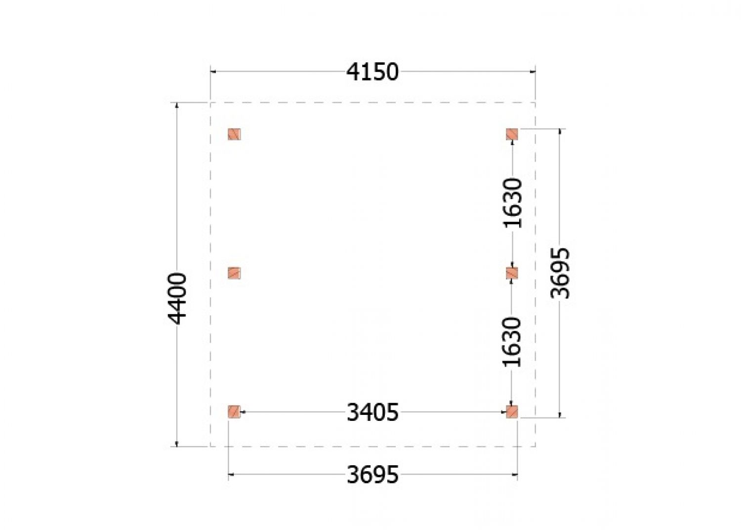 Trendhout kapschuur de Hoeve XL 415x440 cm - plattegrond
