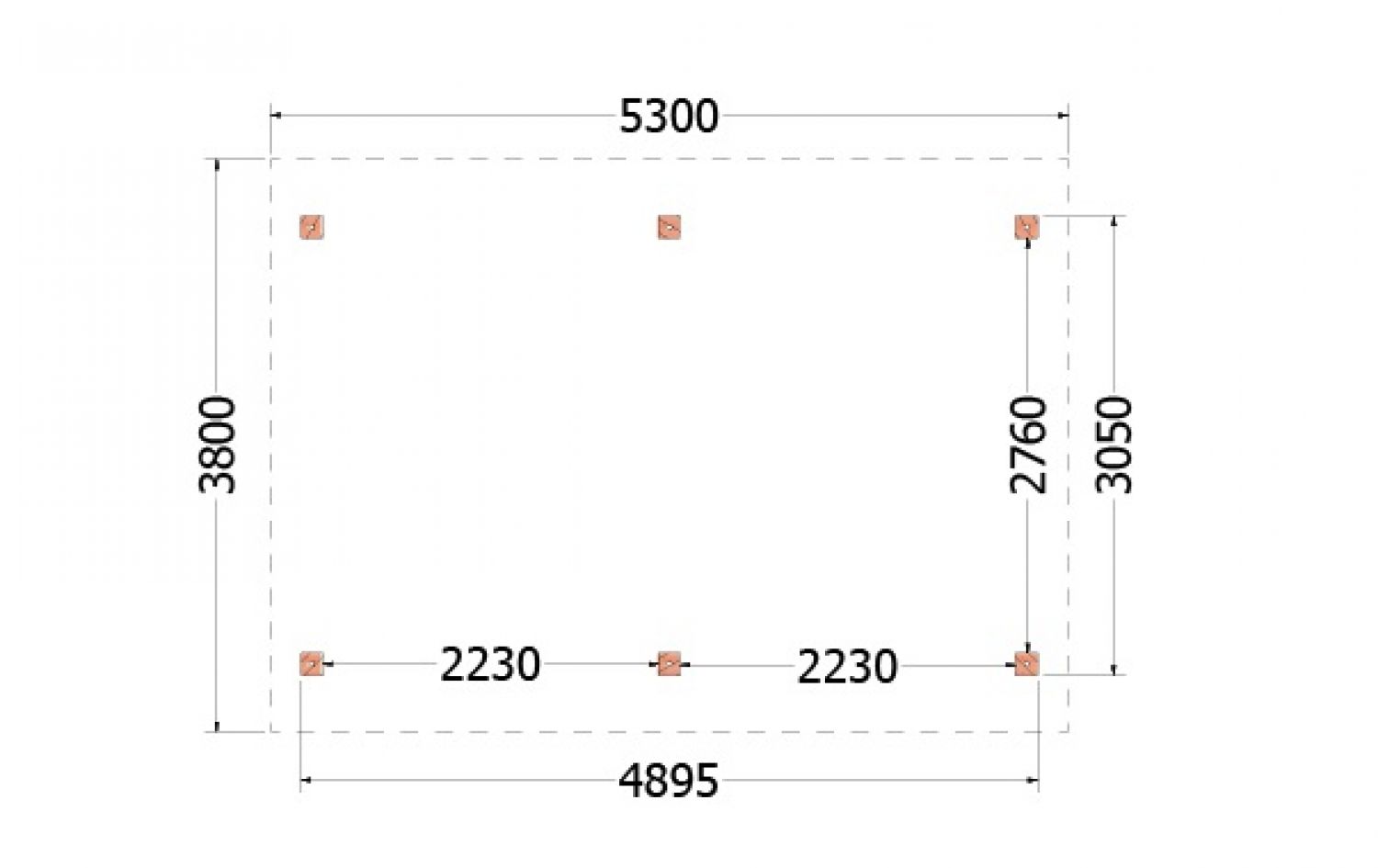 Trendhout kapschuur de Hoeve XL 530x380 cm - plattegrond