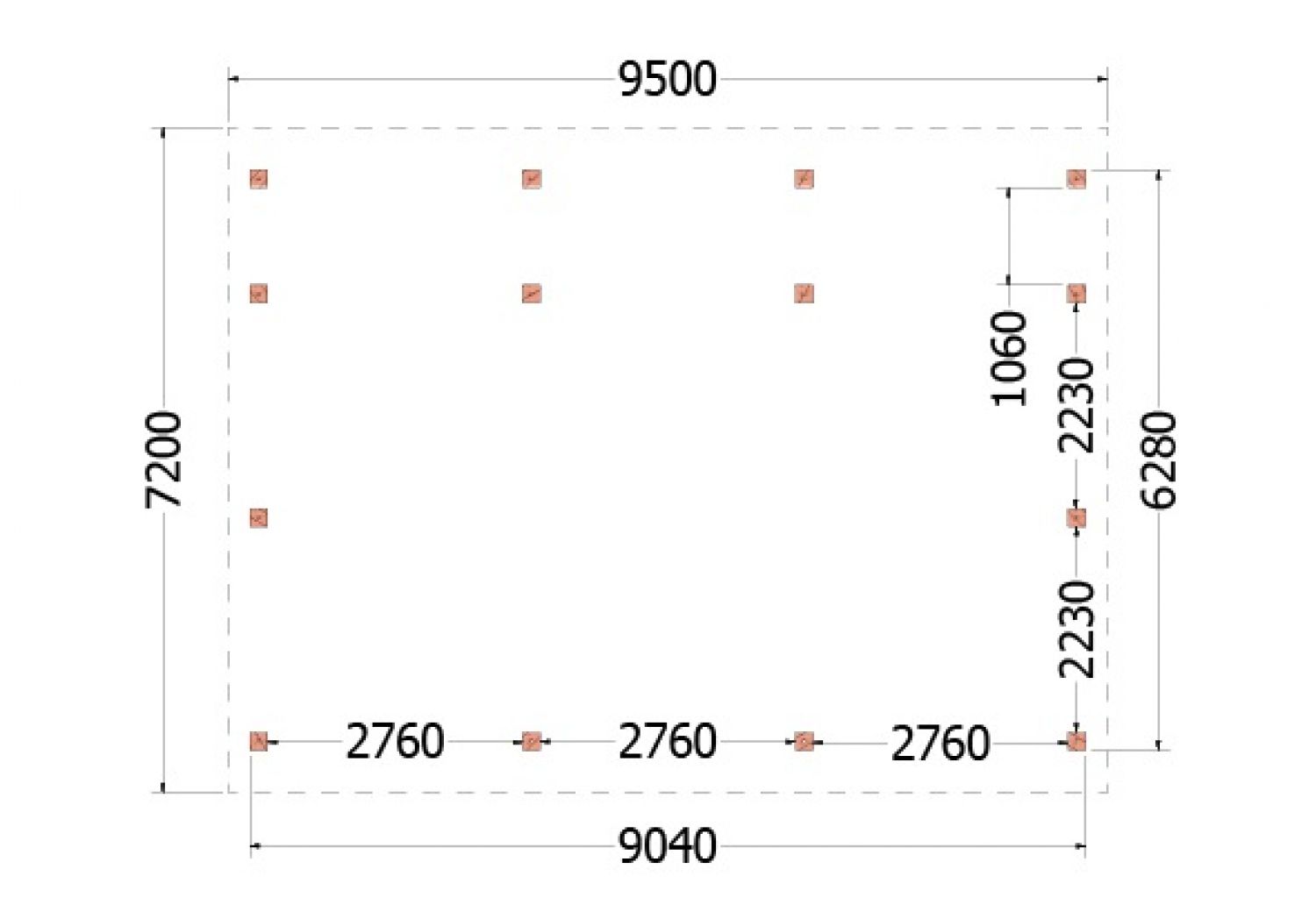 Trendhout kapschuur de Hofstee XXL 950x720 cm - plattegrond
