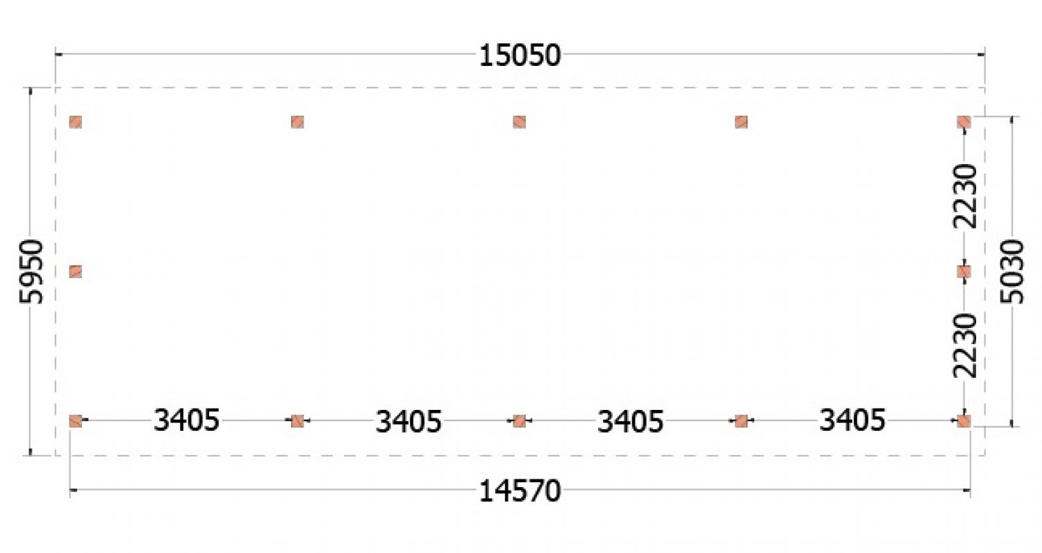 Trendhout kapschuur de Hofstee XXL 1505x595 cm - plattegrond