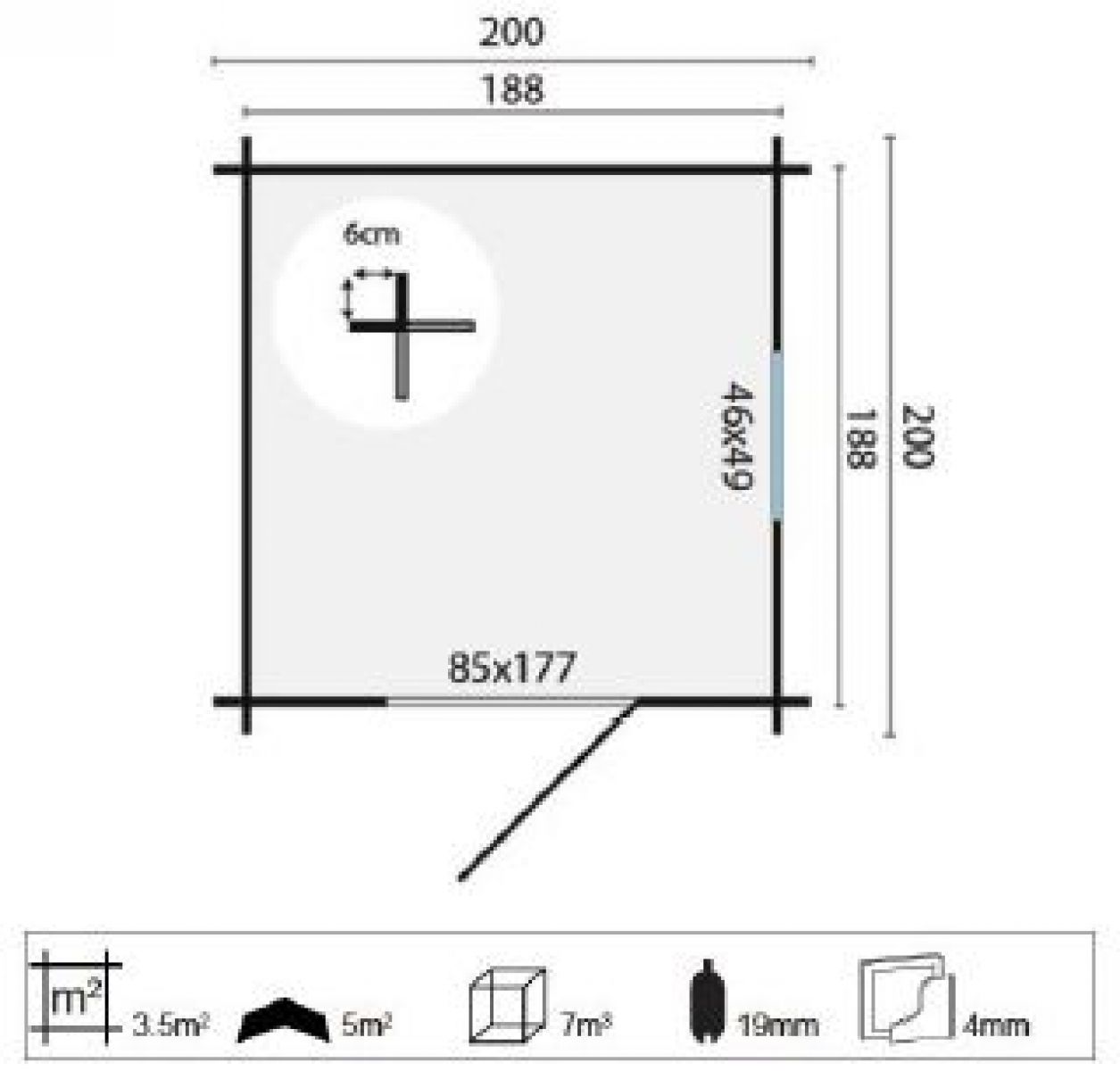 Plattegrond Blokhut Argo 200x200 cm - geïmpregneerd