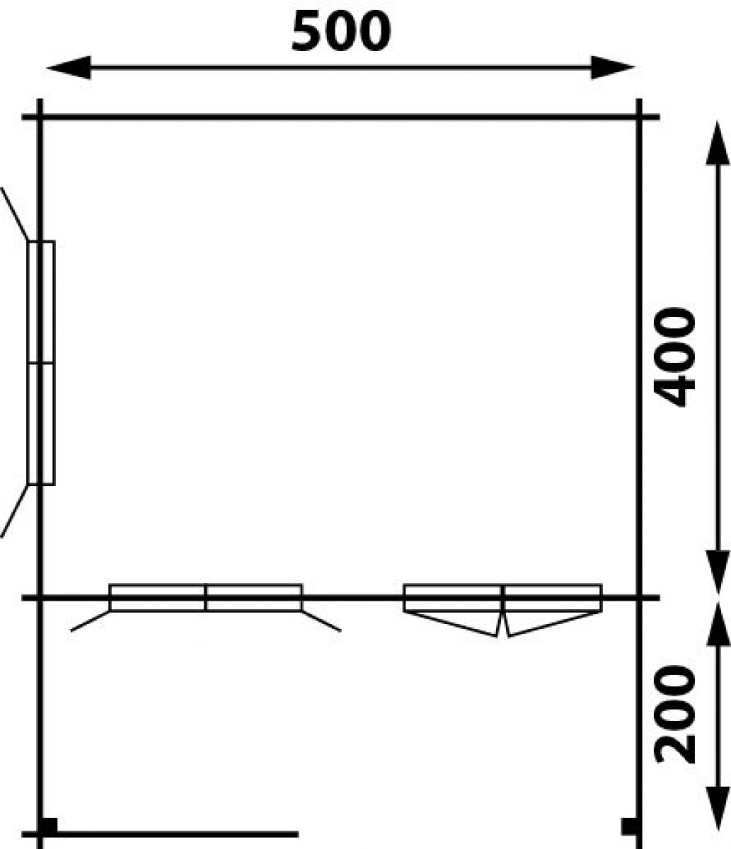 Blokhut 540x440 cm + voorluifel 300 cm - geïmpregneerd