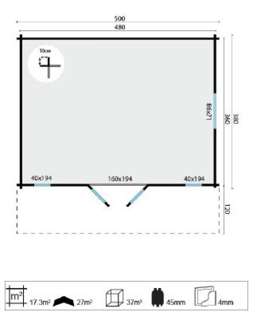 Blokhut Gustav 500x380 cm + luifel 120 cm - geïmpregneerd