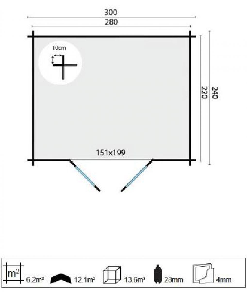 Plattegrond blokhut/tuinhuis Klair