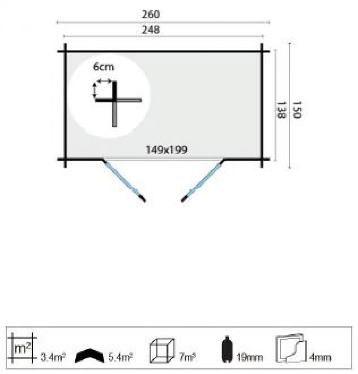 Blokhut Malva 260x150 cm - Geïmpregneerd plattegrond