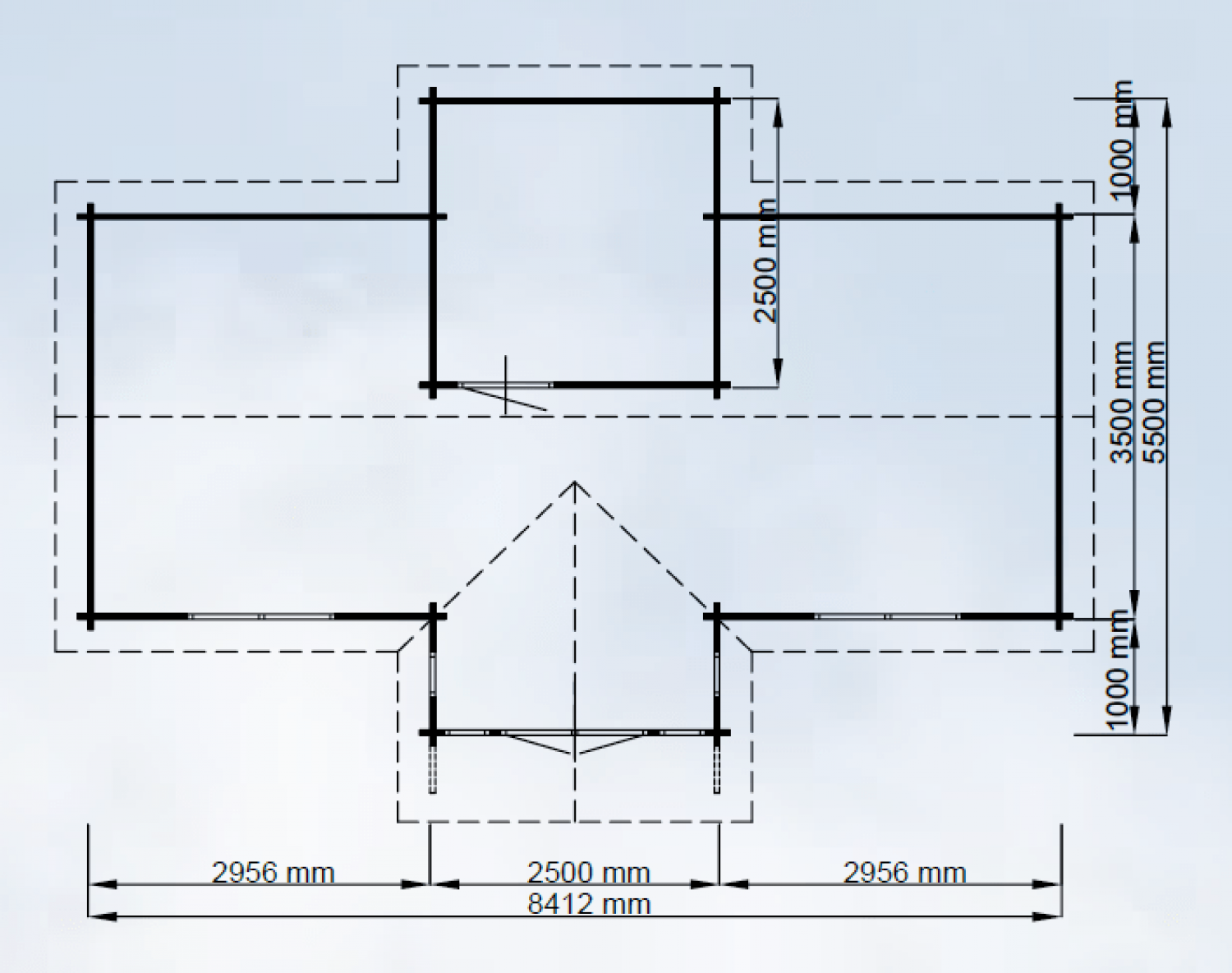 Lugarde Blokhut B52 850x550 cm - 44 mm - plattegrond