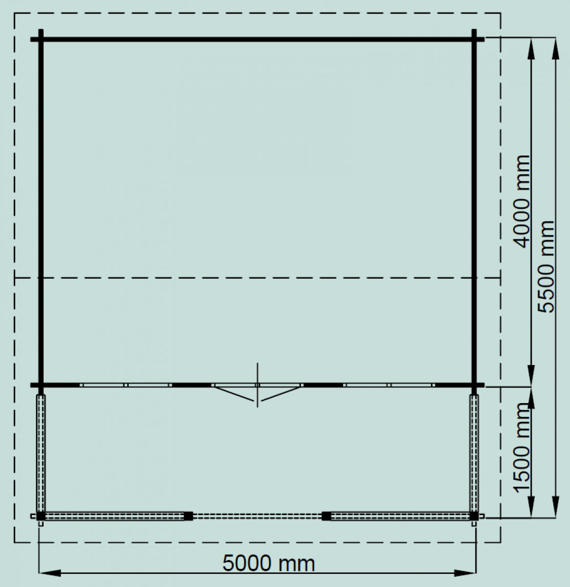 Lugarde Blokhut B36 500x550 cm - 44 mm - plattegrond