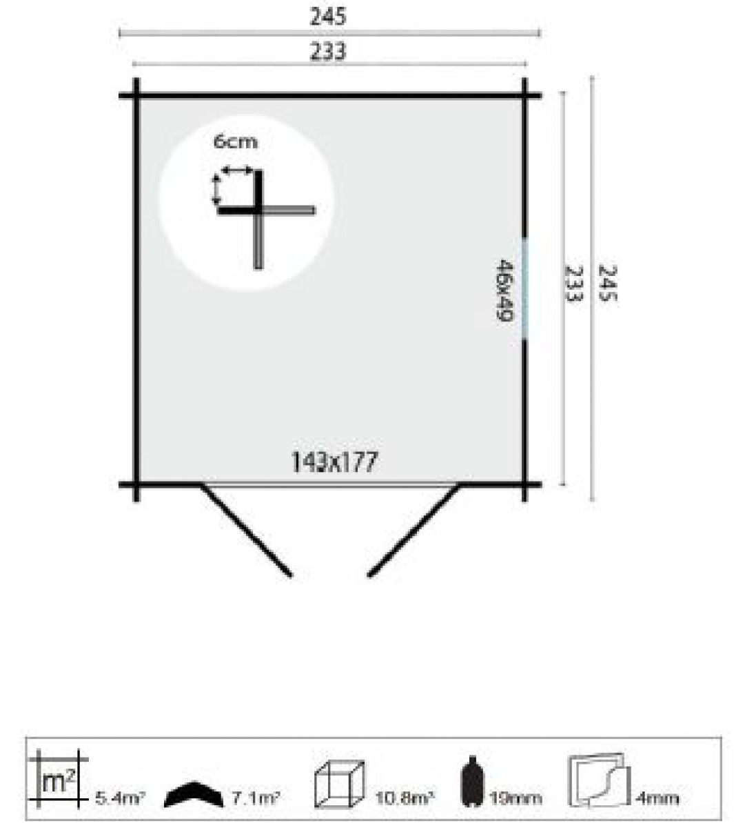 Blokhut Valery 245x245 cm - geïmpregneerd plattegrond