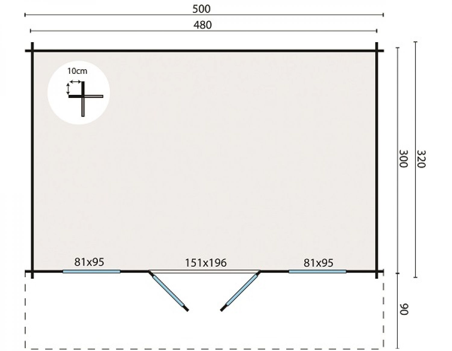 Rome blokhut 500x320 cm plattegrond