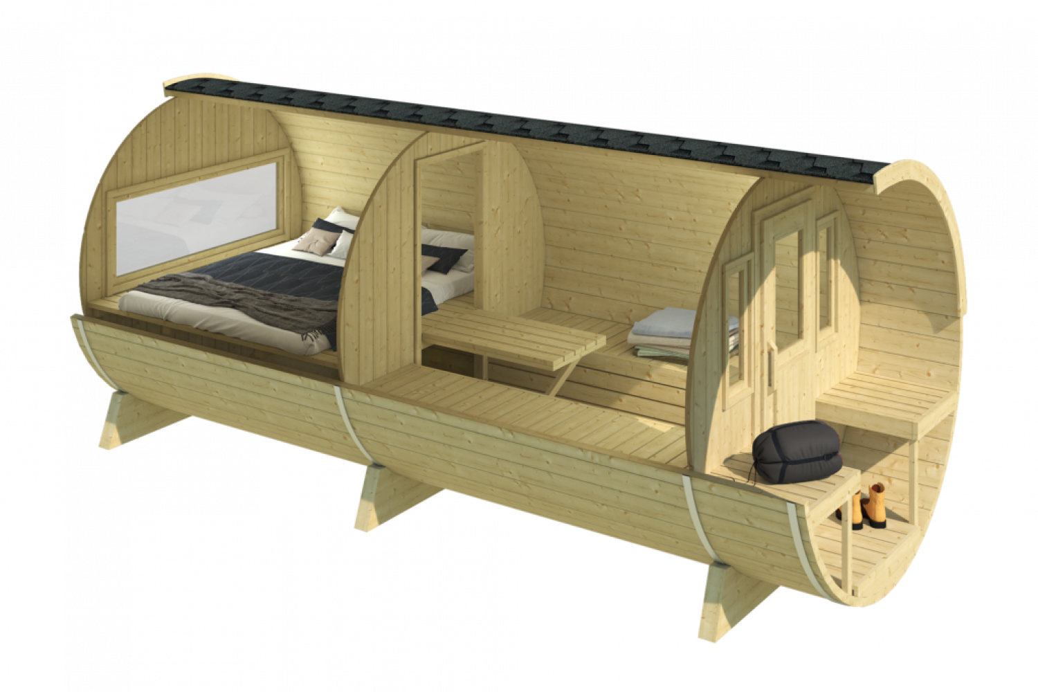 Camping Barrel 4.8 - 206x480 cm - incl. dakshingles - thermisch gemodificeerd hout