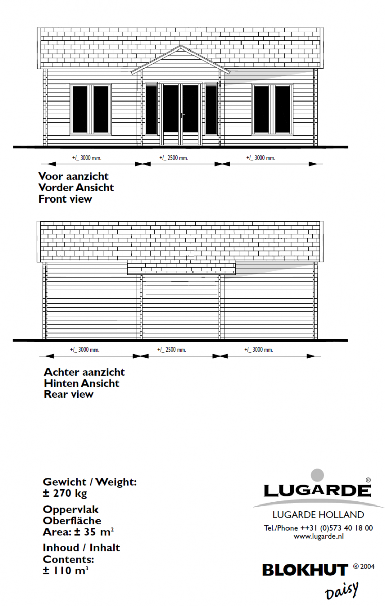 Lugarde Blokhut B52 850x550 cm - 44 mm