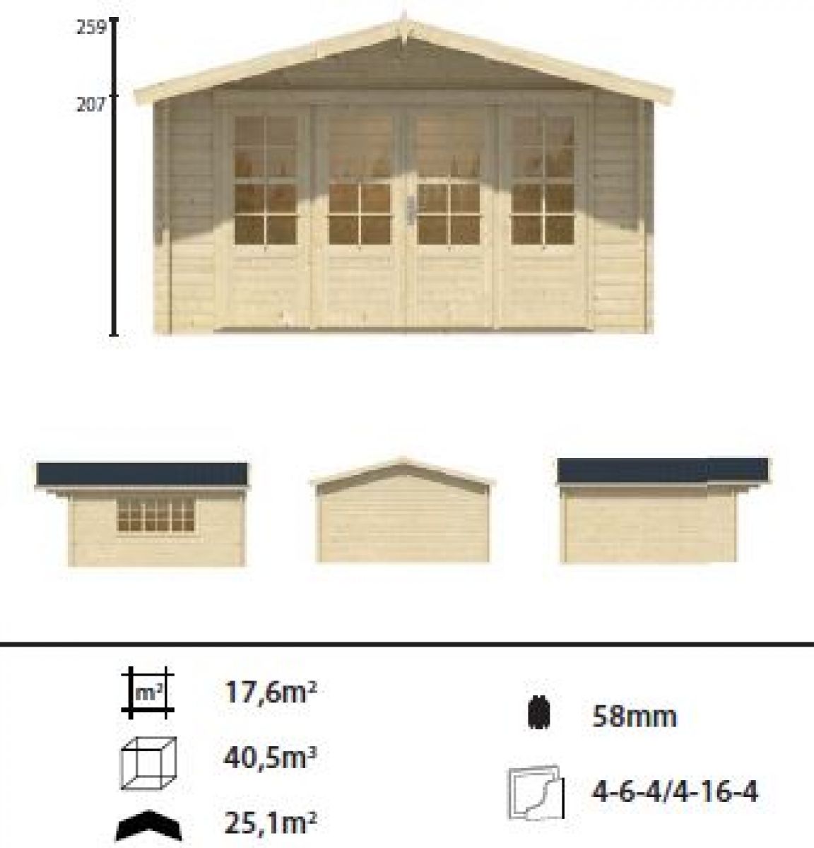 tuinhuis Derby 440x440 cm plattegrond