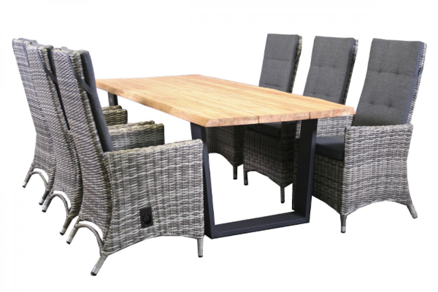 Tuinset Ferro - 6 wicker stoelen met teakhouten tafel
