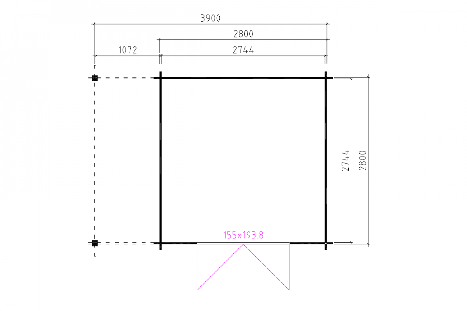 Blokhut 331M 300x300 cm + zijluifel 110 cm