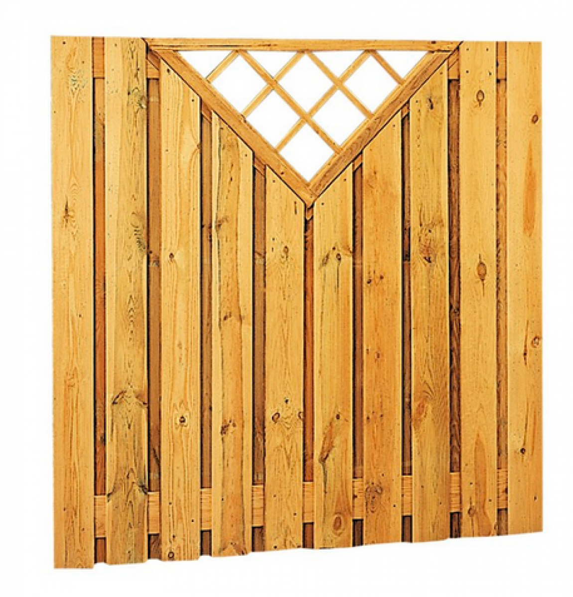 Plankenscherm grenen 180x180 cm - groen geïmpregneerd - recht verticaal met trellis driehoek