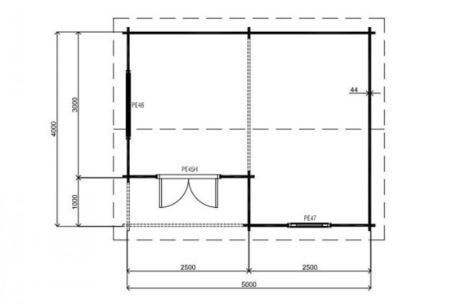 Blokhut Ruben 44mm 400x500 cm plattegrond