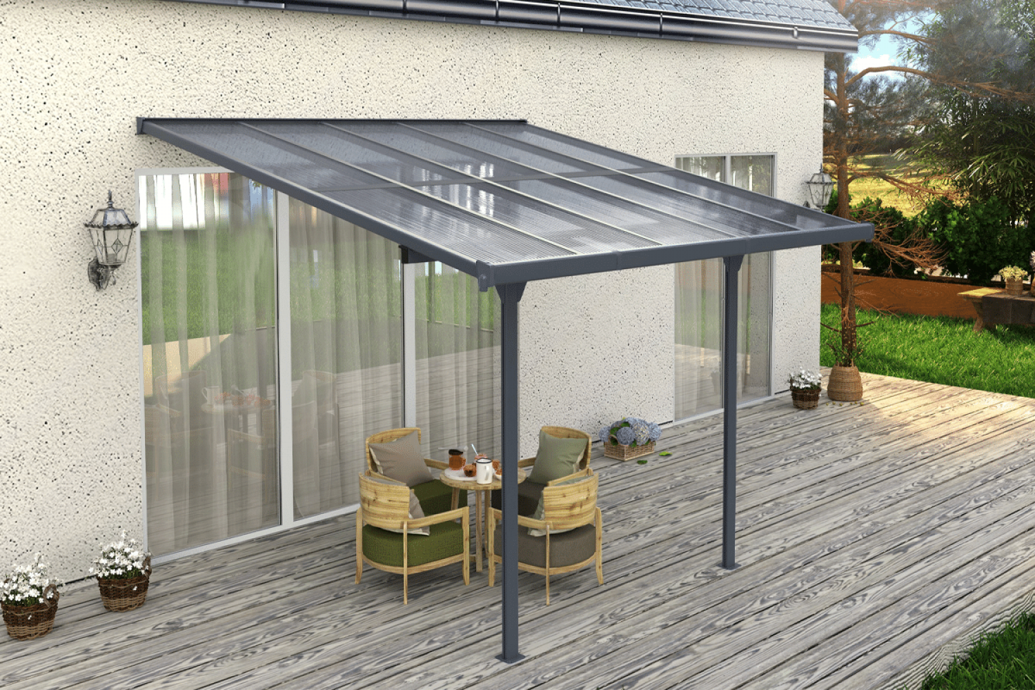 DHZ-veranda Livingdream 436x255 cm - antraciet - polycarbonaat dak