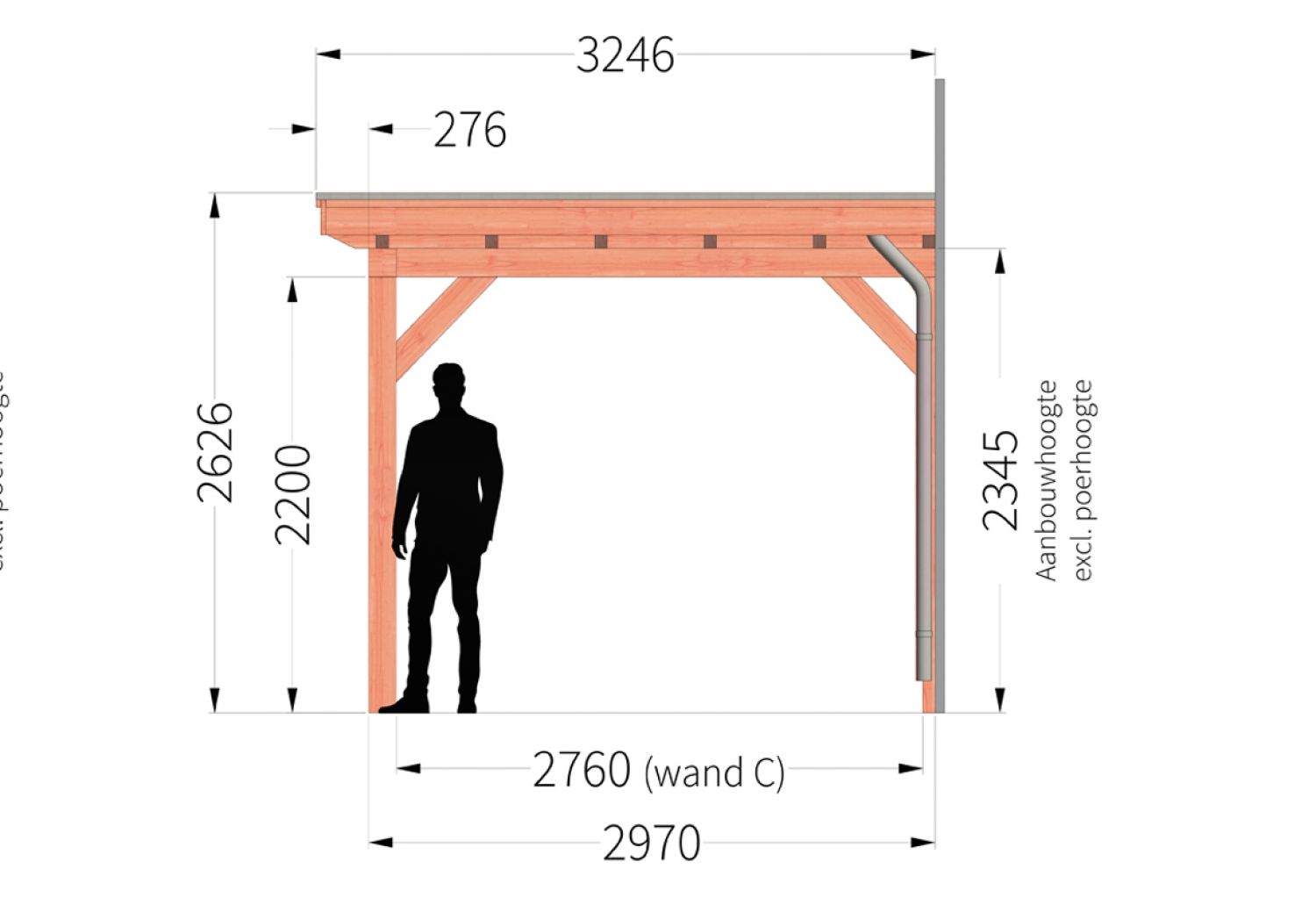 Aanbouwveranda Lucca 660x325 cm - Plat dak