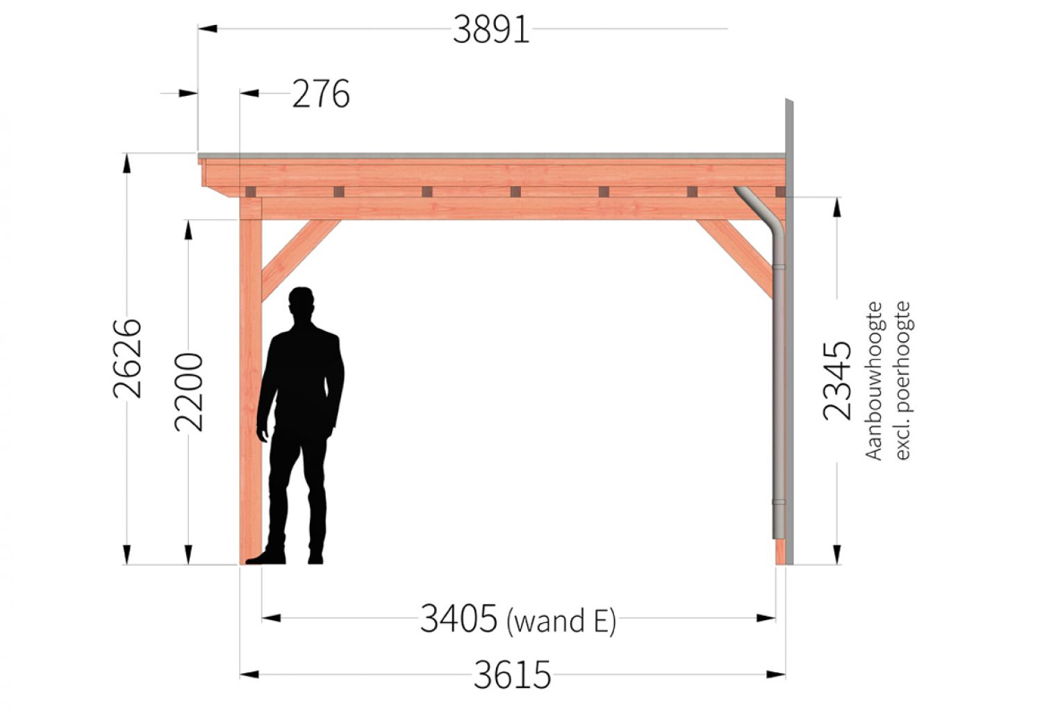 Aanbouwveranda Lucca 460x390 cm - Plat dak model links