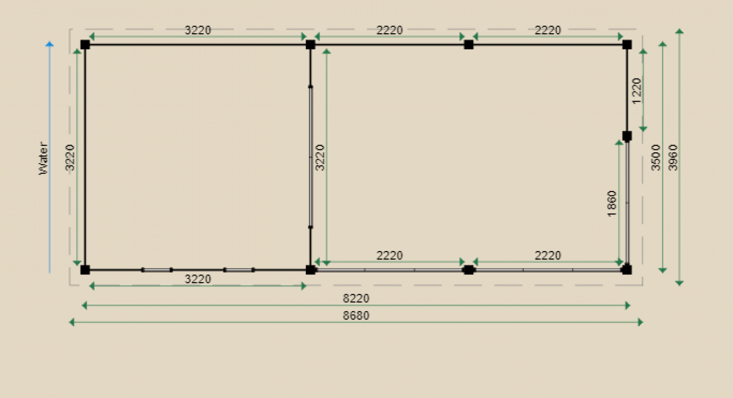 Lugarde Tuinhuis PS17 822x350 cm - 28 mm - plattegrond