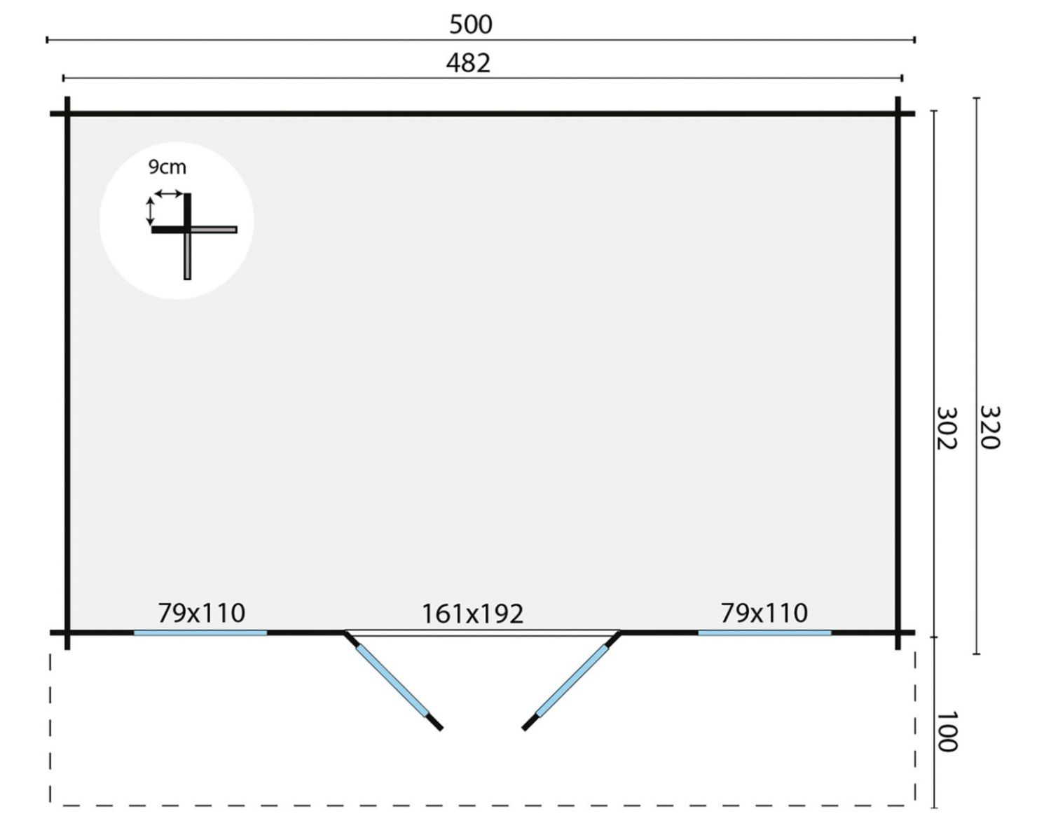 Blokhut Skyler 500x320 cm + luifel 100 cm - Red class wood geïmpregneerd