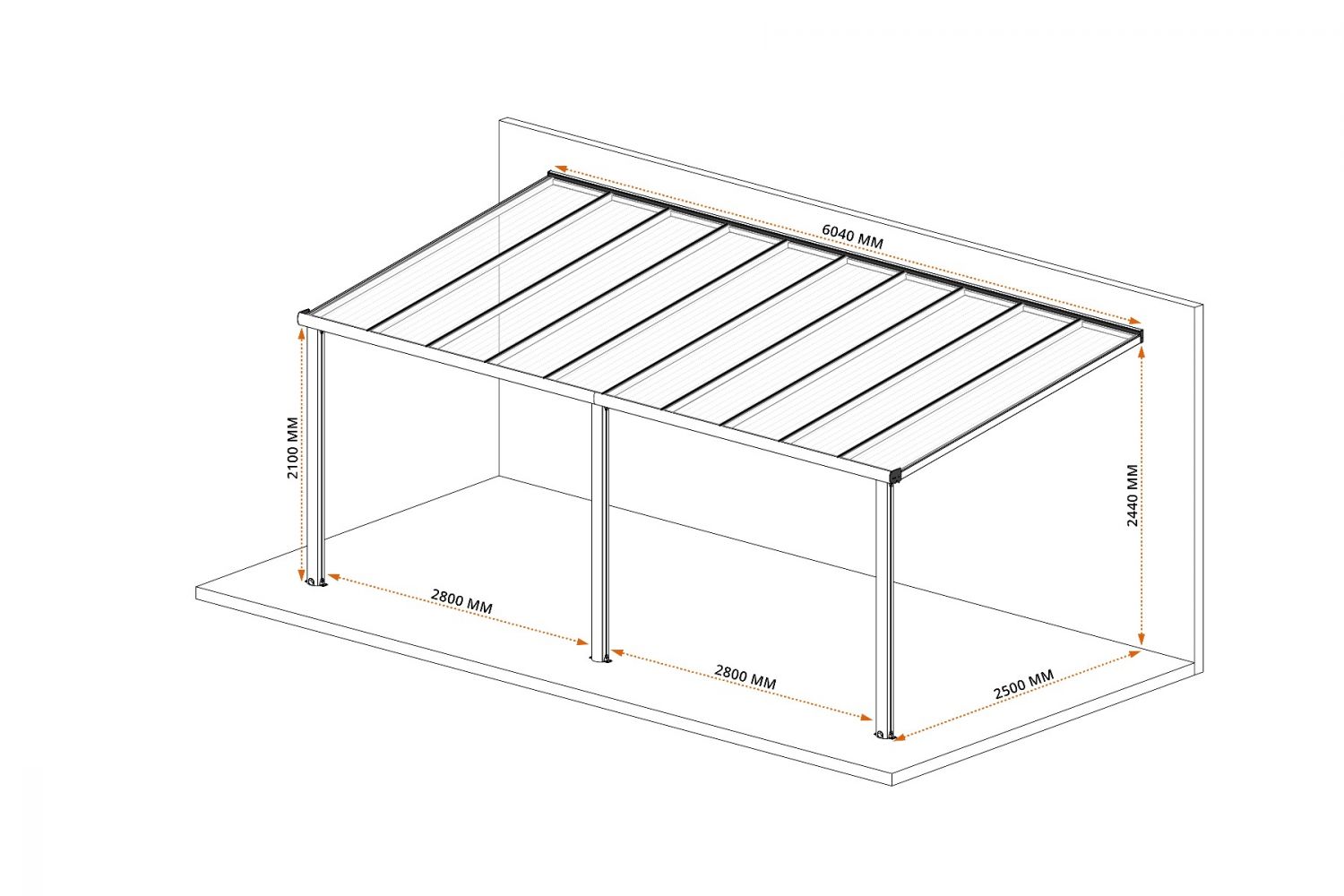 DHZ-veranda Smartline 604x250 cm - Antraciet structuur