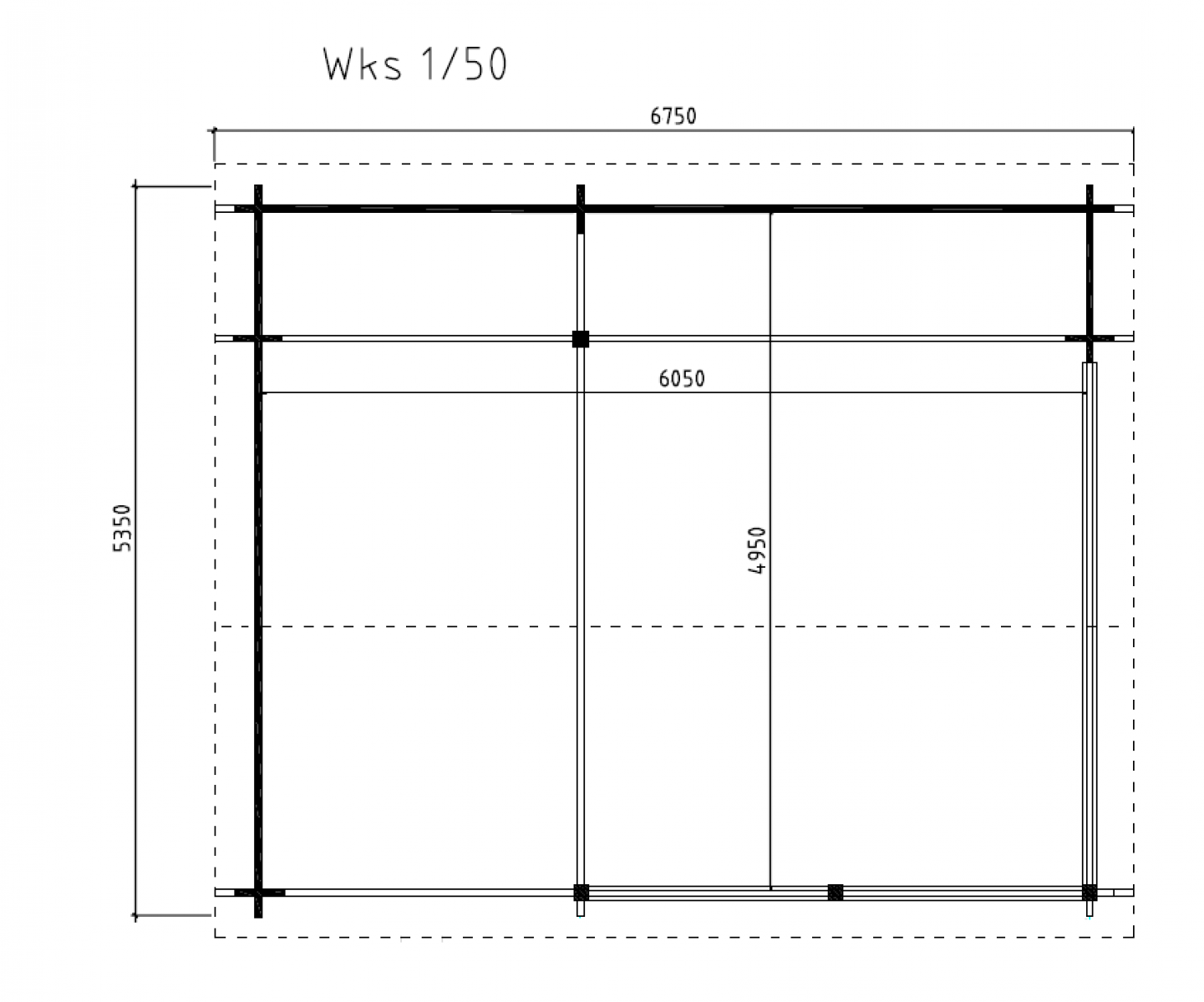 Wolfskapschuur WKS1 645x535 cm plattegrond boven