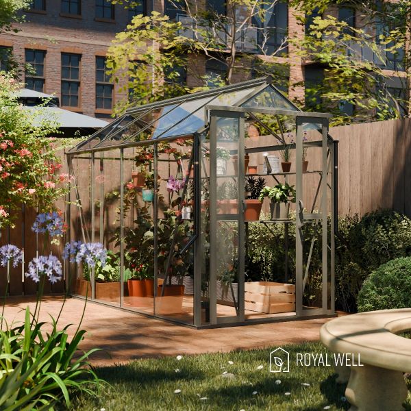 Royal Well Anne III tuinkas 150x290 cm groengrijs met 3mm veiligheidsglas (inclusief fundament)