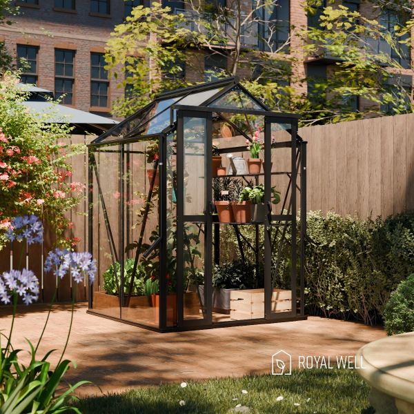 Royal Well Anne I tuinkas 150x150 cm zwart met 3mm veiligheidsglas (inclusief fundament)