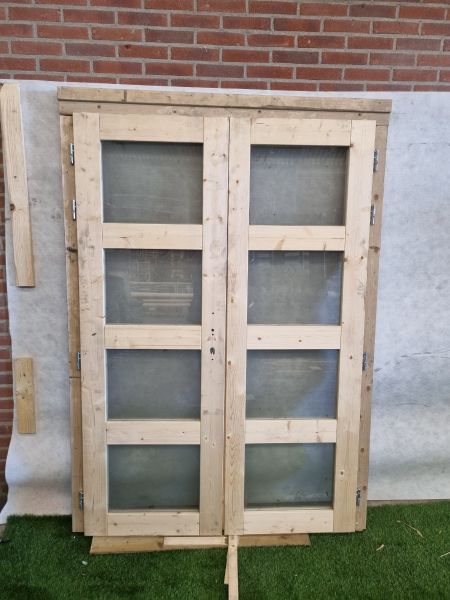 Dubbele blanke deuren – met kozijn, dubbel glas en houten drempel (206 x 141,5 cm) - SALE25102