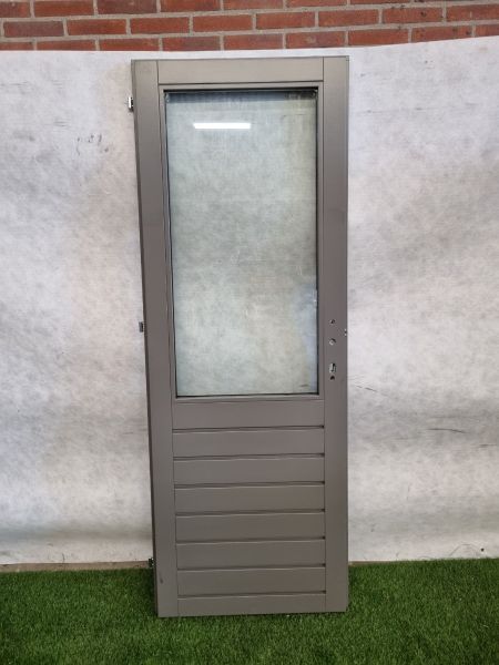 Enkele grijze houten deur – dubbel glas (buitenmaat 206,5 x 76 cm) - SALE25111